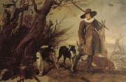 A Hunter with Dogs Against a Landscape